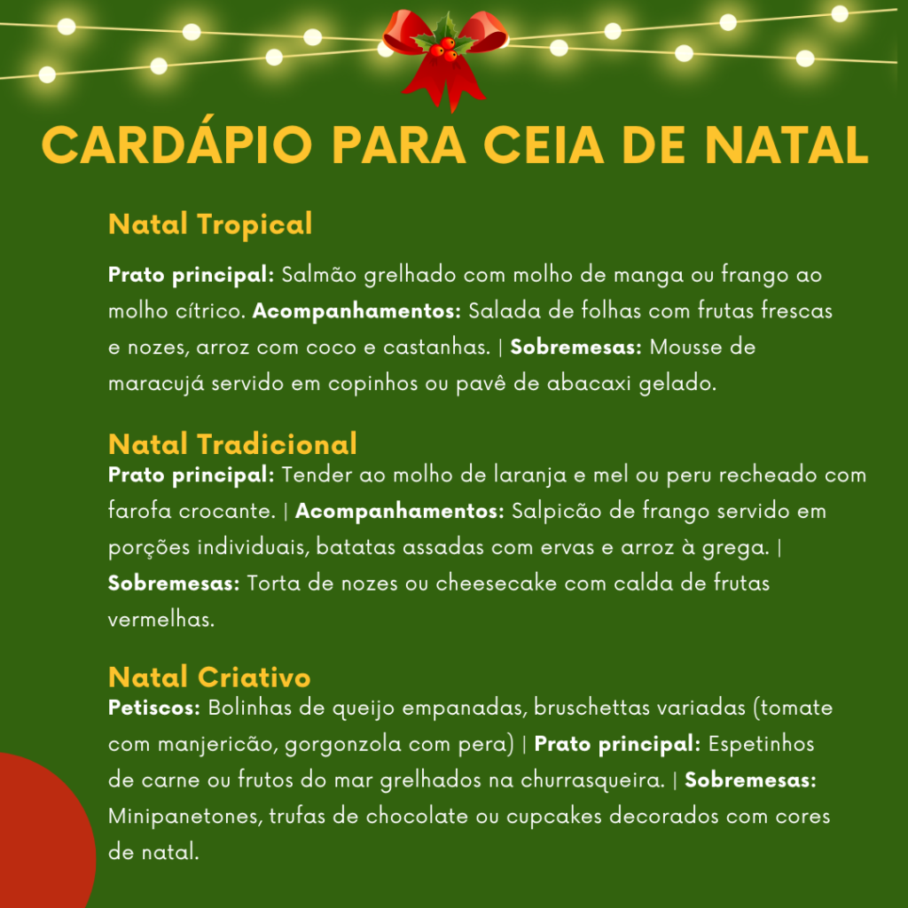 Opções para servir no cardapio de Natal na piscina