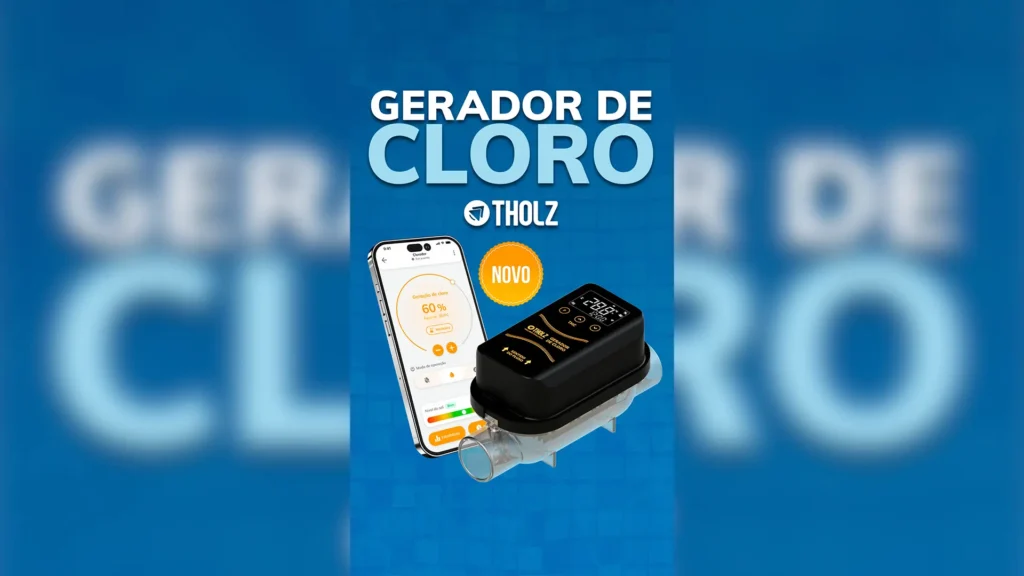 Divulgação do Gerador de Cloro da Tholz e mostrando sua conectividade.