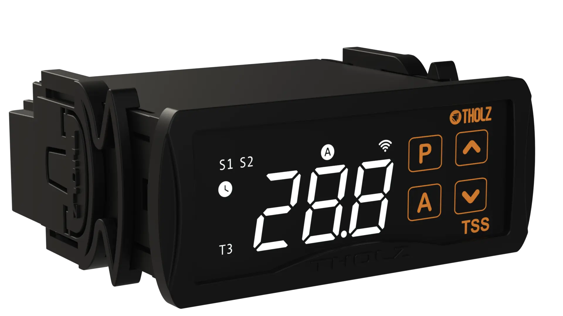 Basic Smartheat Panel Controlador digital TSS de Tholz con pantalla LED que muestra una temperatura de 28,8 °C y botones de control.