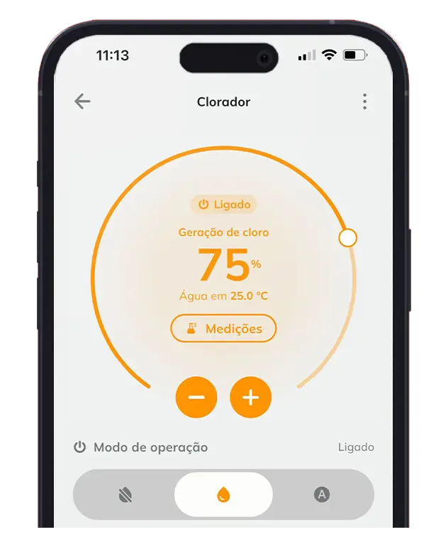 Pantalla de la app Tholz Casa Inteligente mostrando el control del generador de cloro para piscinas.