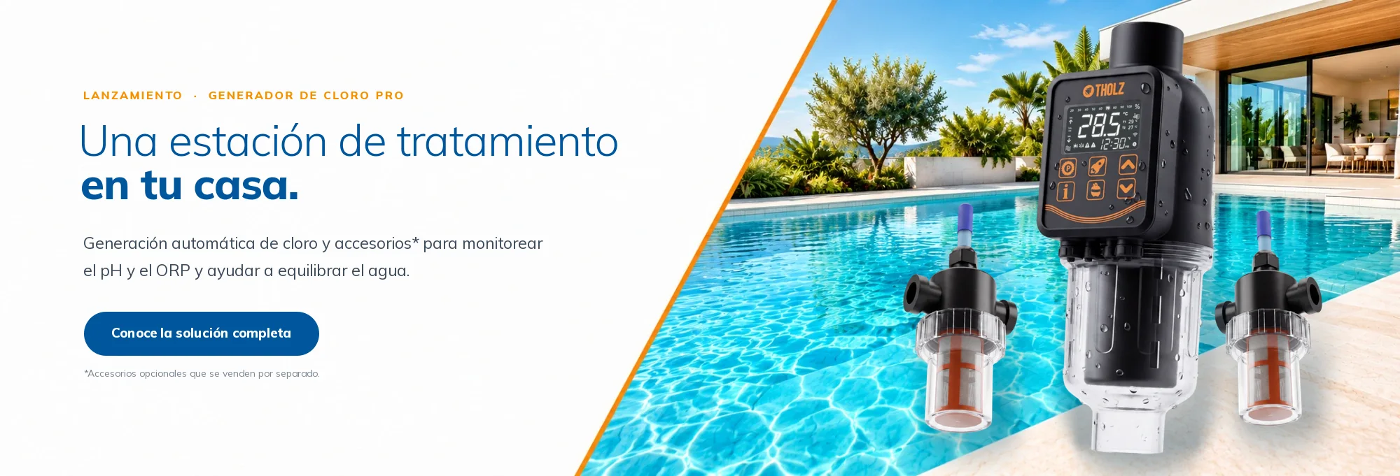 Generador de Cloro Pro con accesorios para monitorear pH y ORP sobre una piscina